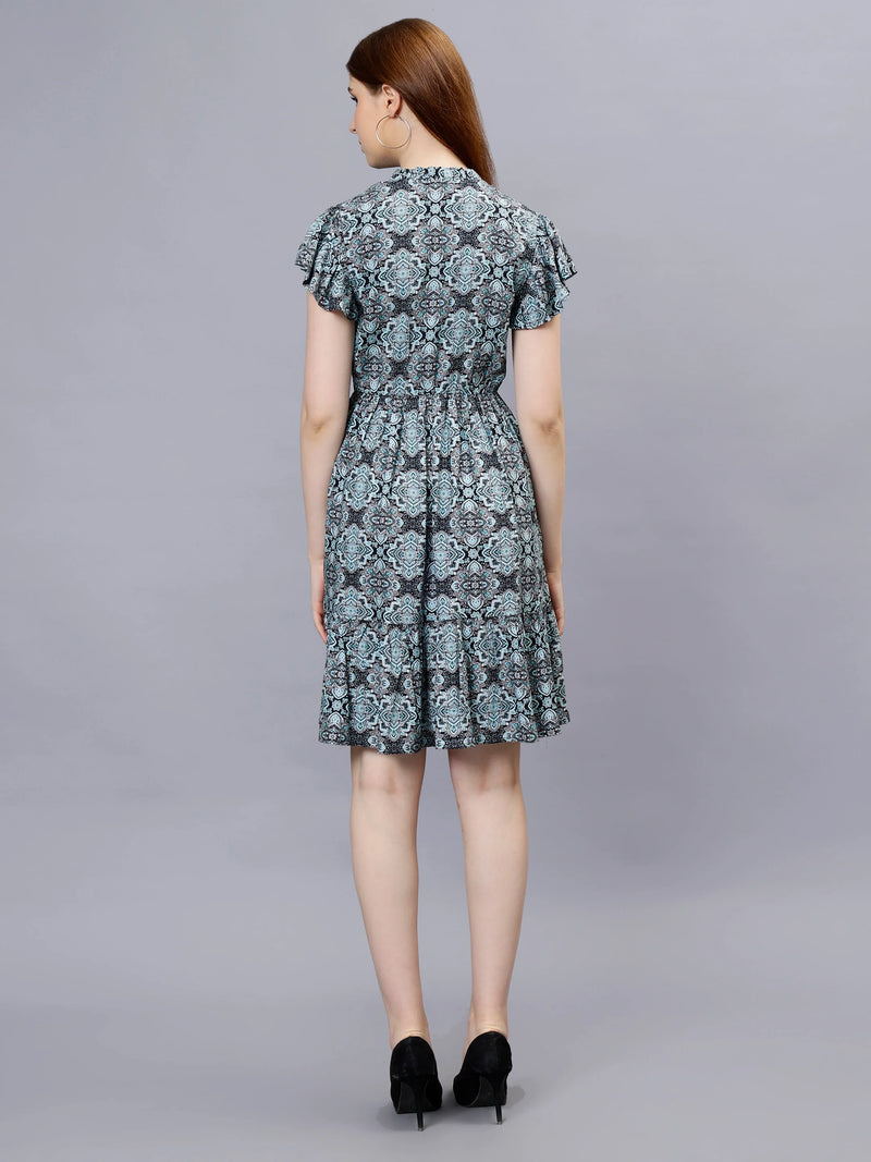 WOMEN'S PRINTED FIT AND FLARE RAYON DREESS