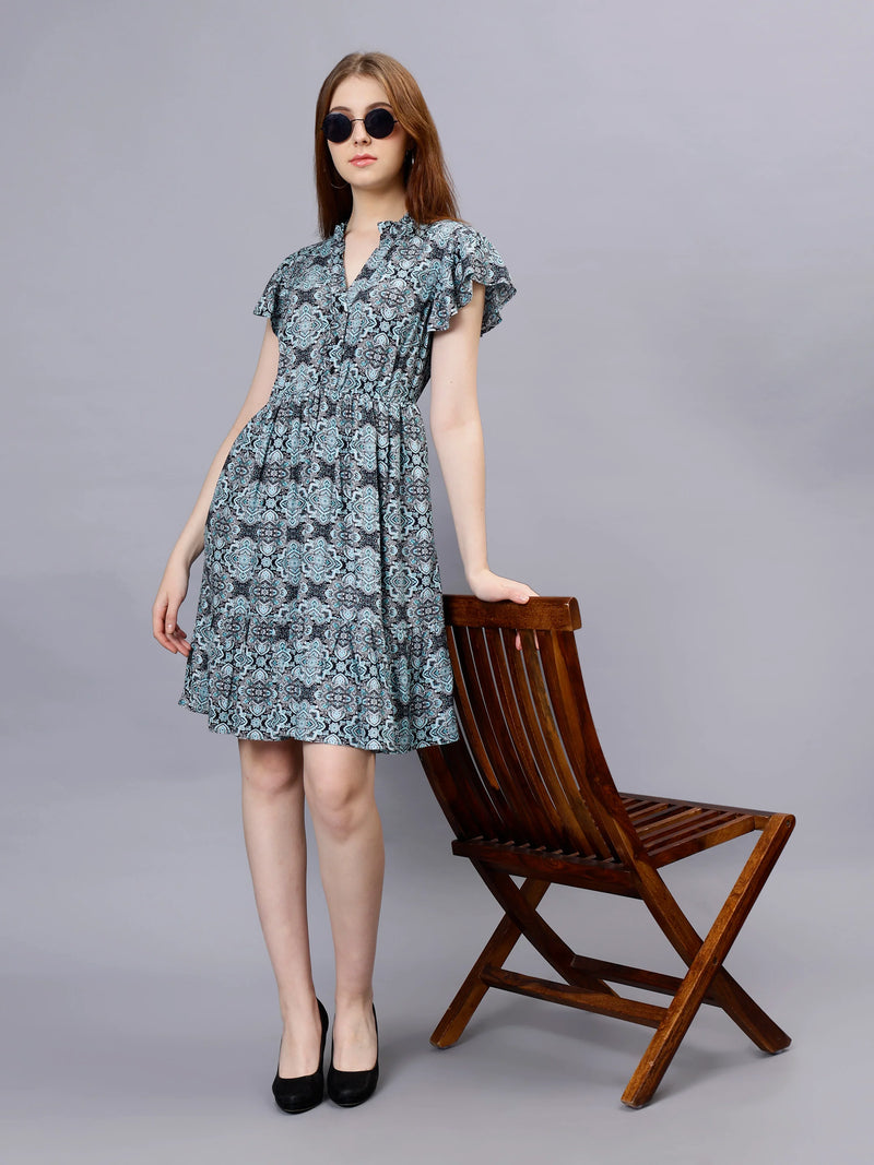 WOMEN'S PRINTED FIT AND FLARE RAYON DREESS