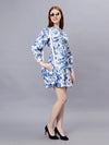 WOMEN'S WHITE AND BLUE FLORAL PRINTED PURE  COTTON MINI DRESS
