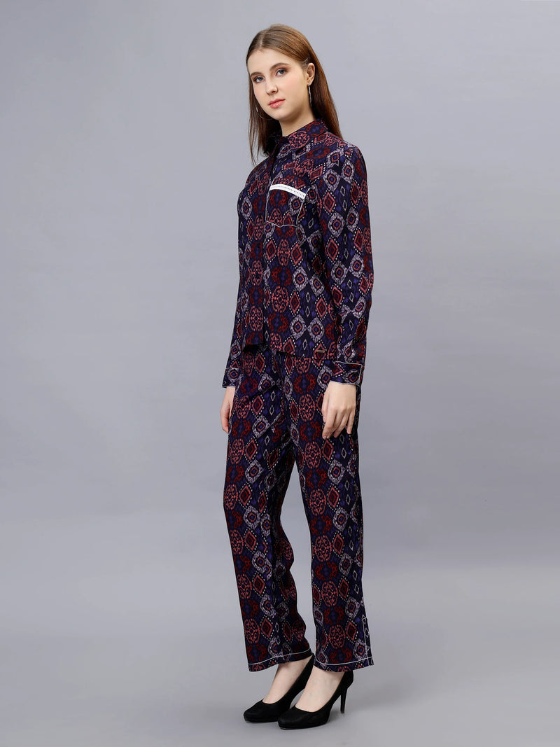 WOMEN'S IKAT PRINTED SHIRT WITH TROUSERS RAYON CO-ORDS SET