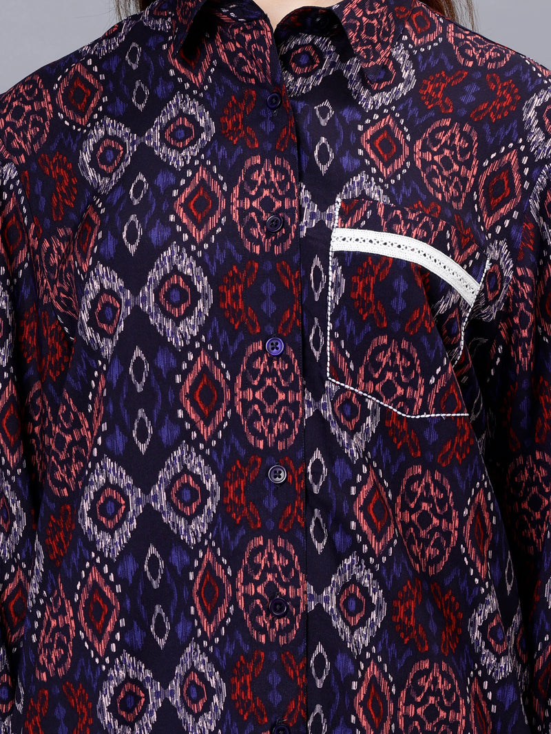 WOMEN'S IKAT PRINTED SHIRT WITH TROUSERS RAYON CO-ORDS SET